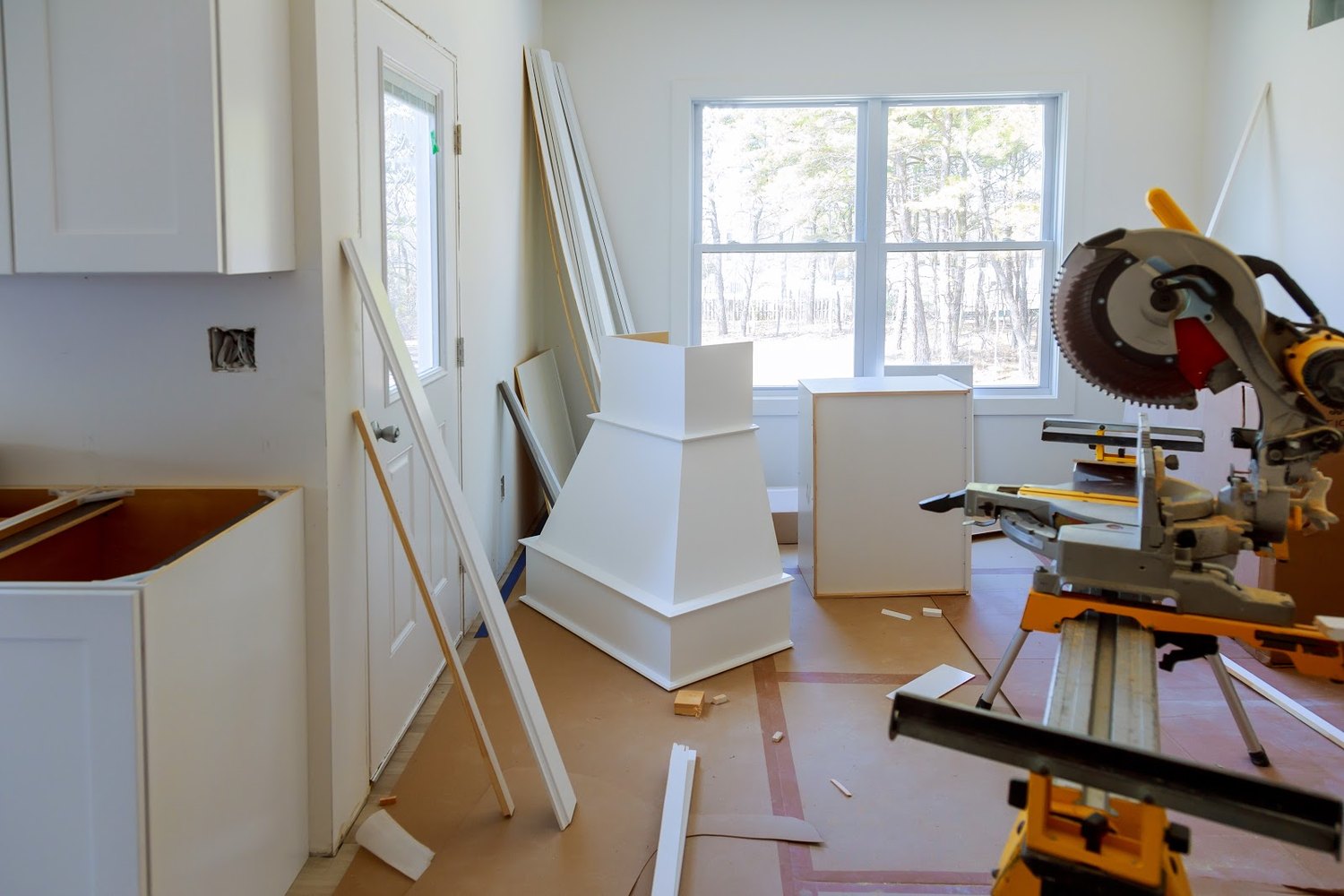Cabinetry and tools during an interior fit-out